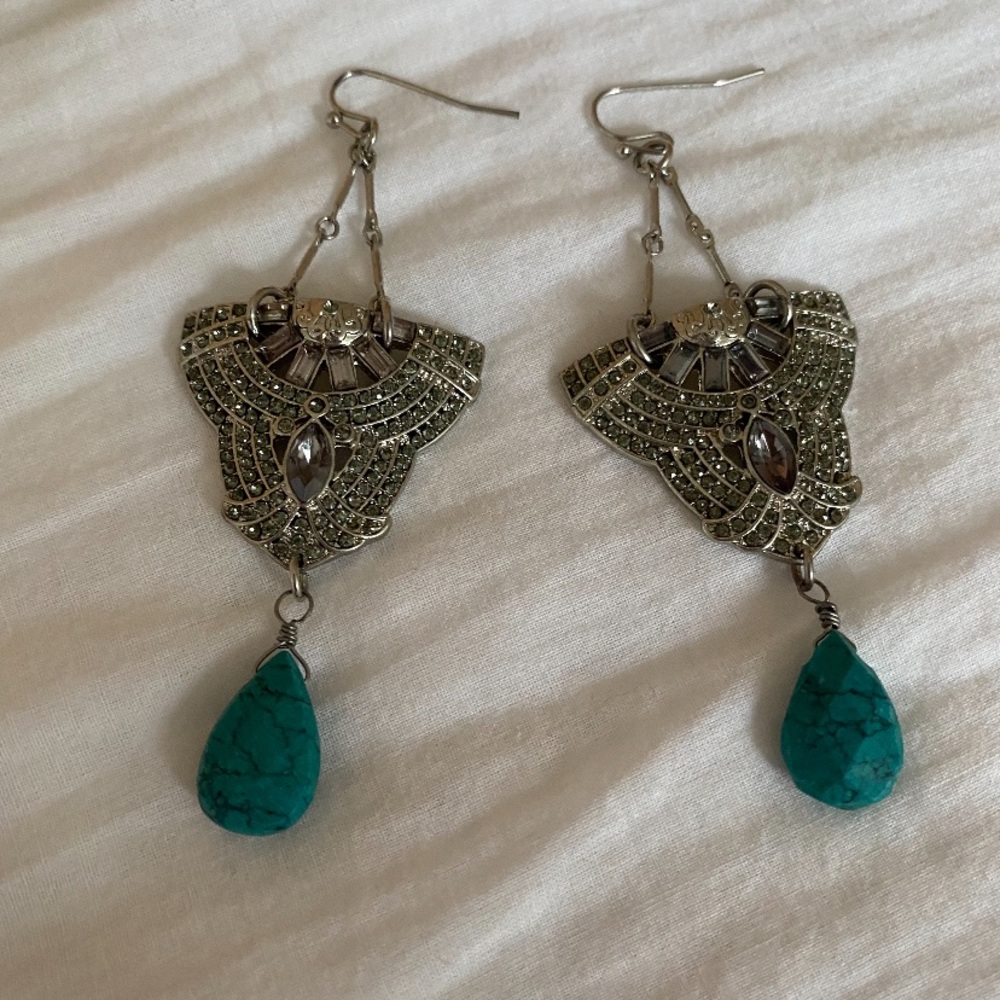 Turquoise/Silver Statement Earrings - image 2